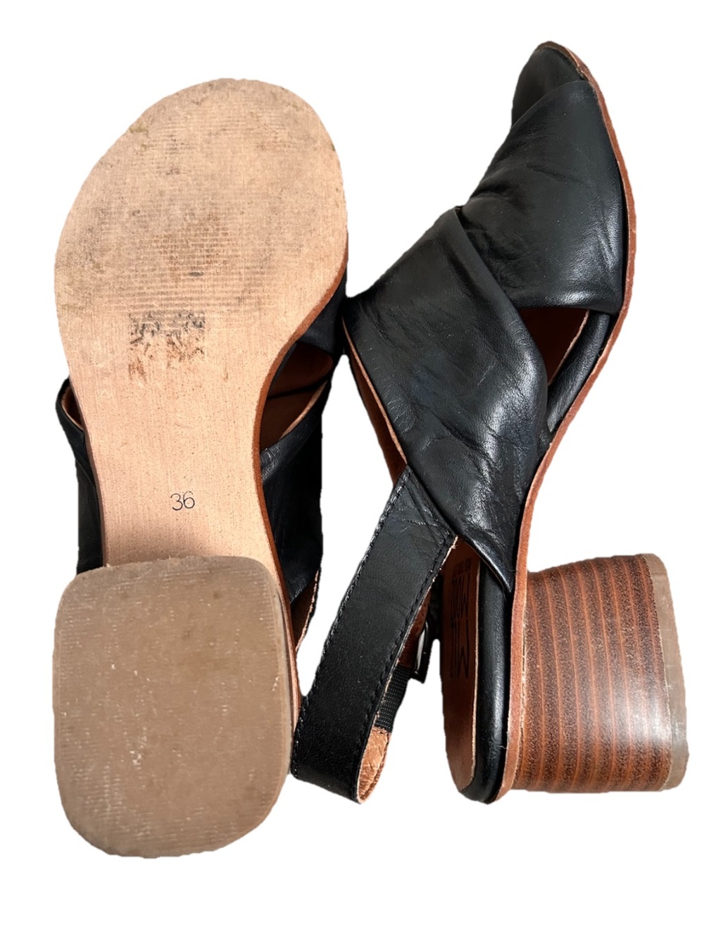 Miz Mooz Natasha Black Leather Sandals Block Heel Slingback Size 36 - Picture 7 of 7